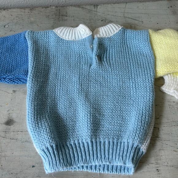 Vintage knit sweater embroidered skiing cat 70s 80s baby    3 / 6 months retro - Picture 12 of 13